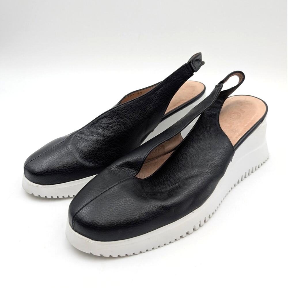 Wonders Platform Wedge Pump Almond Toe Women's Black/White Size US9 EU40